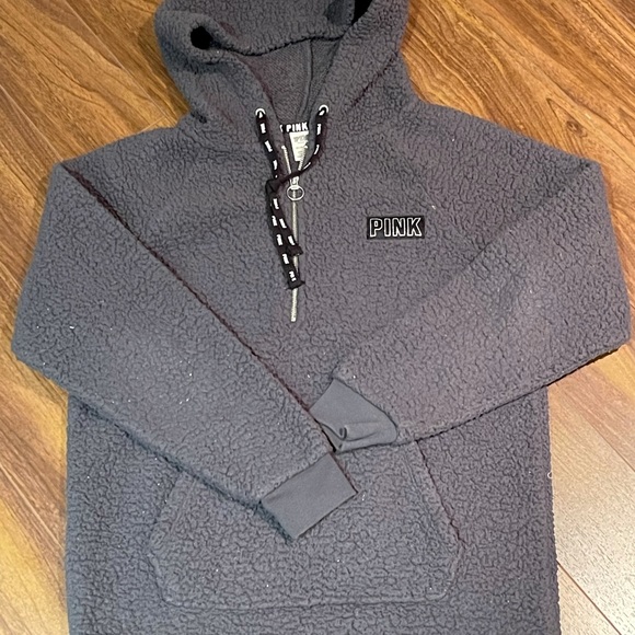 Pink by Victoria Secret grey fuzzy quarter zip sweater size XS - Picture 3 of 6